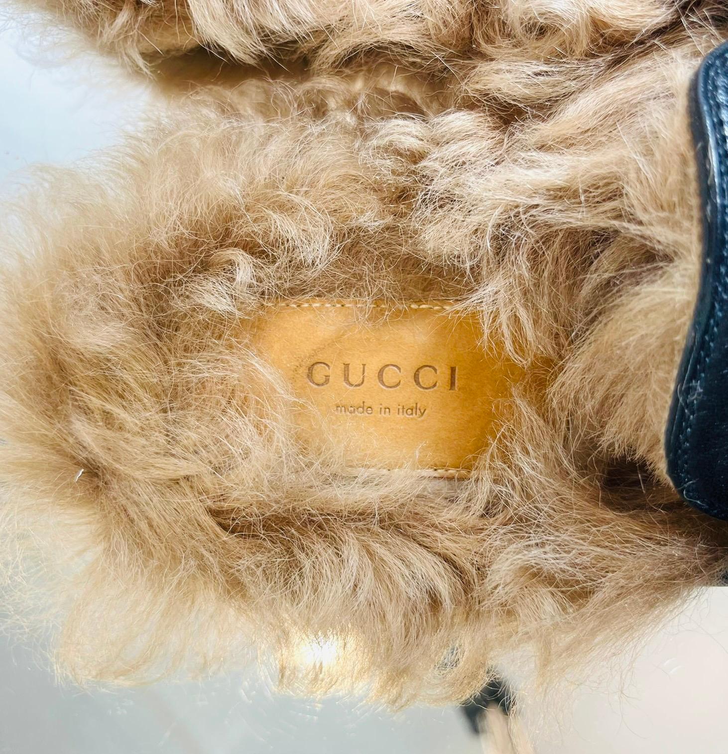 Gucci Princetown Crystal Bow & Shearling-Lined Leather Mules 3