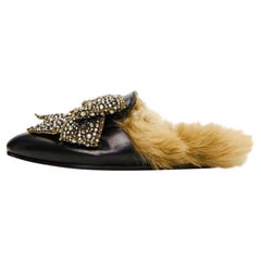 Gucci Princetown Crystal Bow & Shearling-Lined Leather Mules