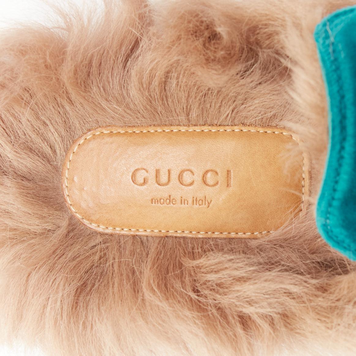 Gucci Princetown in velluto verde con fibbia e pelliccia foderata di mocassini EU37 in vendita 4