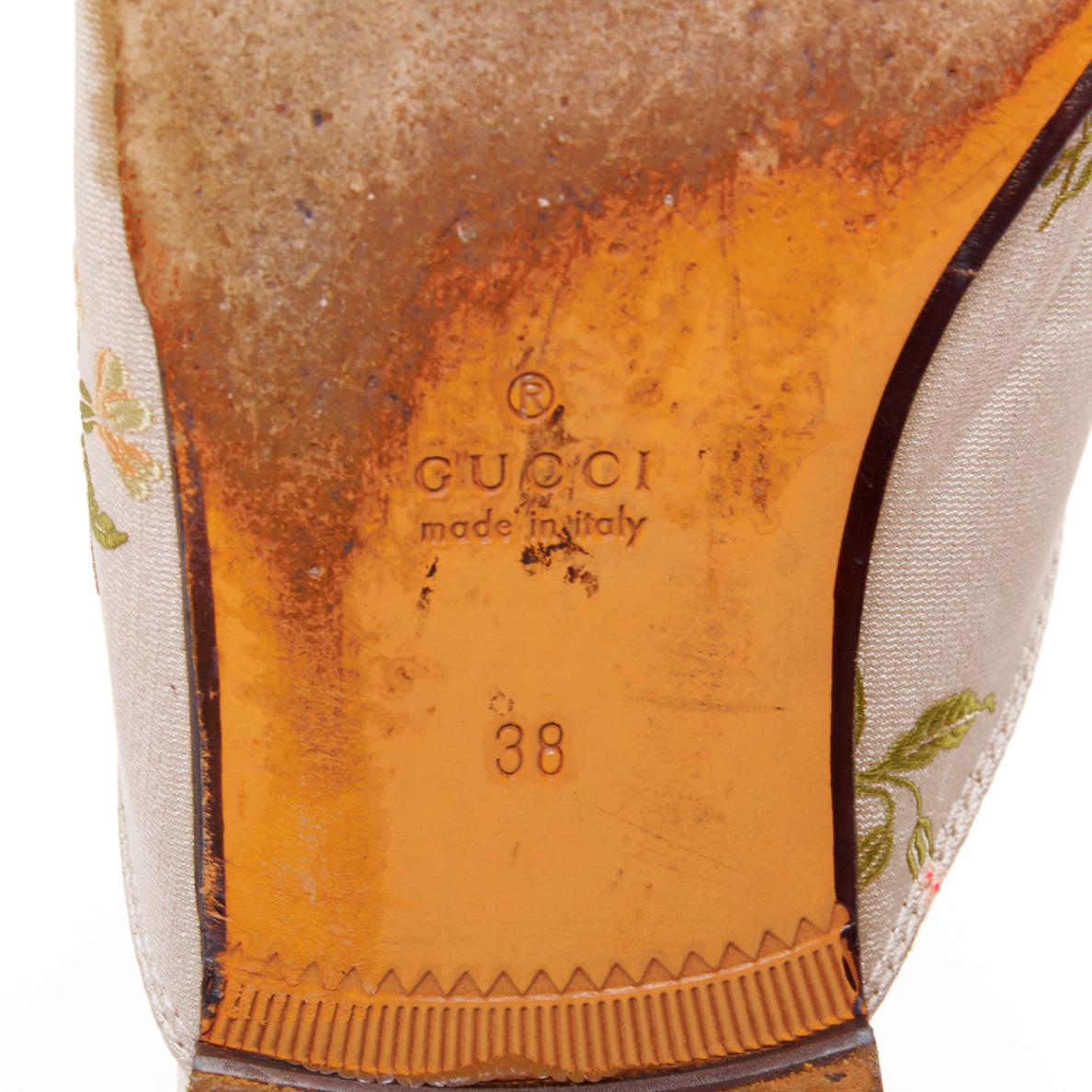 GUCCI Princetown gris jacquard floral dorado mocasín horsebit EU38 en venta 6