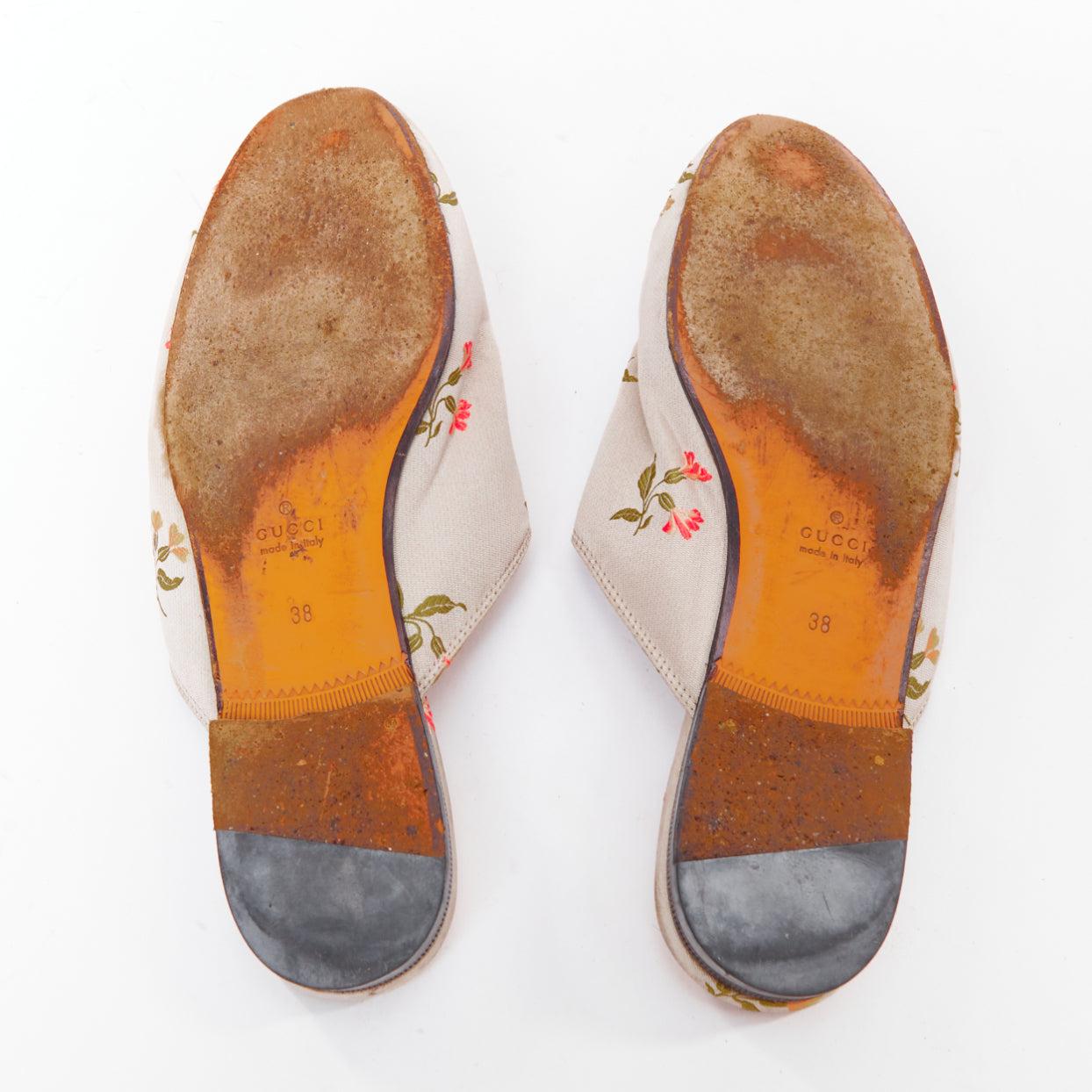 GUCCI Princetown gris jacquard floral dorado mocasín horsebit EU38 en venta 7