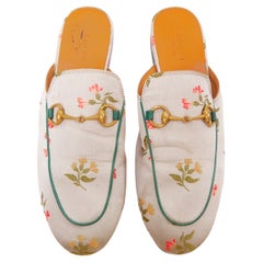 GUCCI Princetown grey floral jacquard gold horsebit mule loafer EU38
