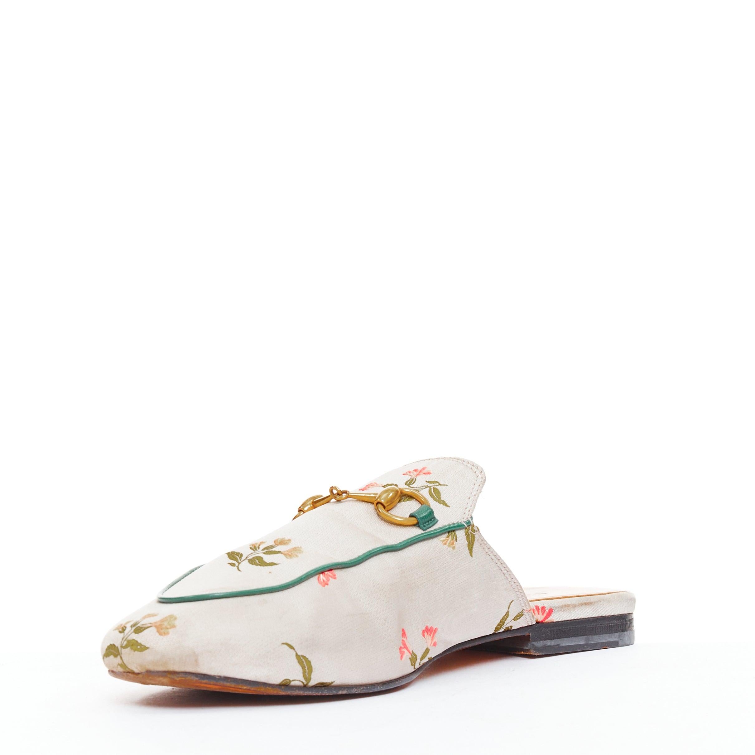 GUCCI Princetown gris jacquard floral dorado mocasín horsebit EU38 en Bastante bueno estado para la venta en Hong Kong, NT
