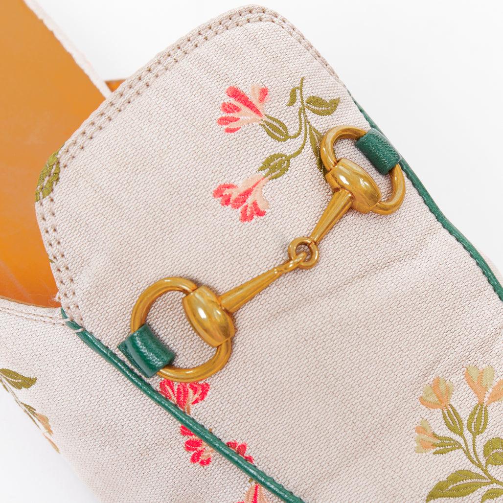 GUCCI Princetown gris jacquard floral dorado mocasín horsebit EU38 en venta 2