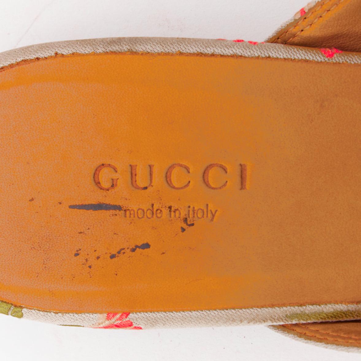 GUCCI Princetown gris jacquard floral dorado mocasín horsebit EU38 en venta 3