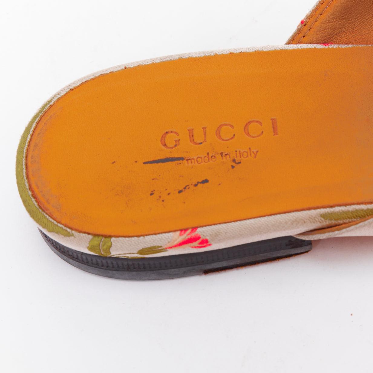 GUCCI Princetown gris jacquard floral dorado mocasín horsebit EU38 en venta 4