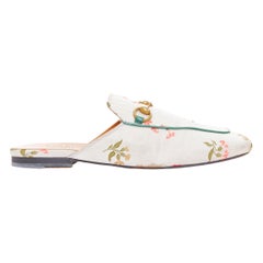 GUCCI Princetown grey floral jacquard gold horsebit mule loafer EU38