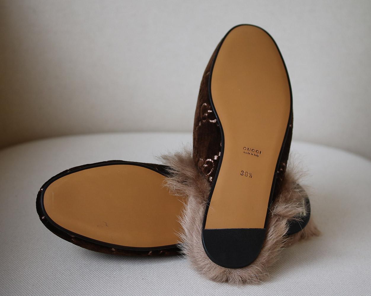Gucci Princetown Horsebit-Detailed Shearling-Lined Logo-Facquard Slippers 1