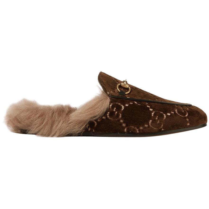 Gucci Princetown Horsebit-Detailed Shearling-Lined Logo-Facquard Slippers