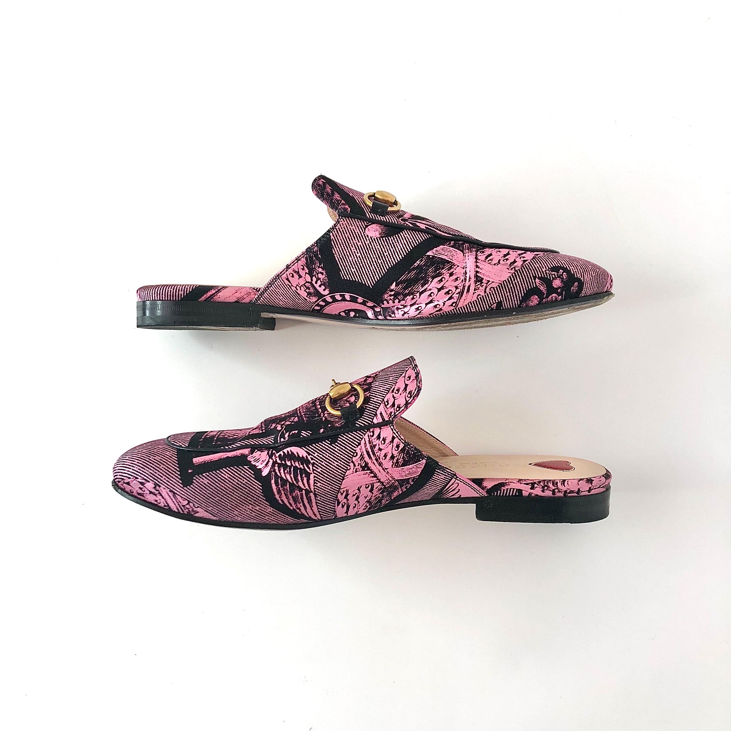 Donna Gucci Princetown Horsebit Saint Romain Print Slip On Mules Flats 36 in vendita