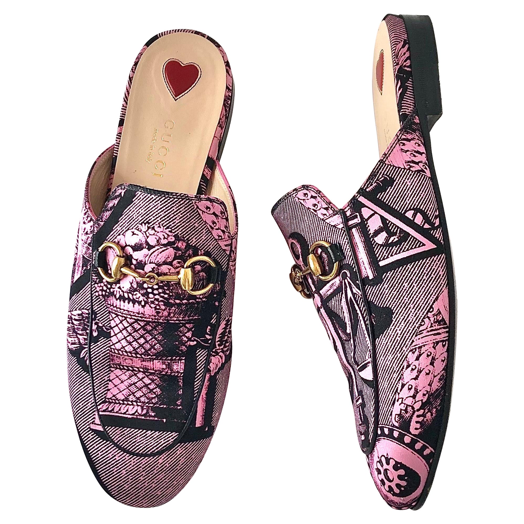 Gucci Princetown Horsebit Saint Romain Print Slip On Mules Flats 36 in vendita