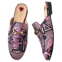 Gucci Princetown Horsebit Saint Romain Print Slip On Mules Flats 36