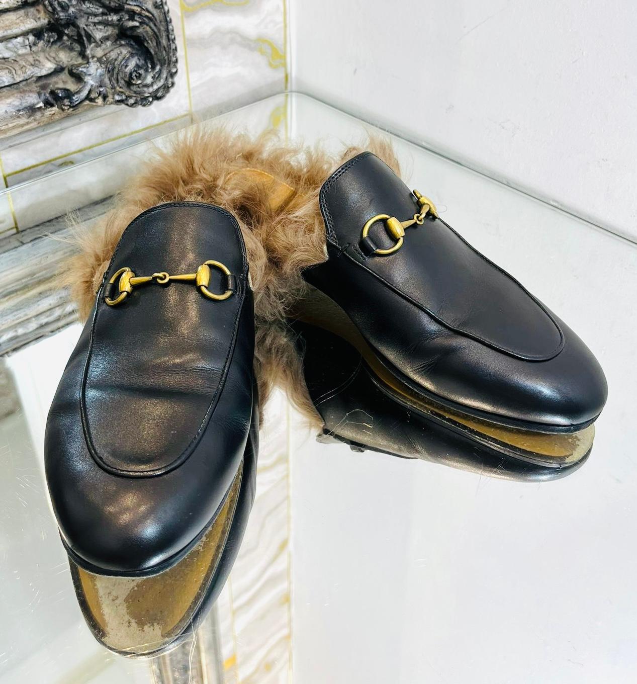 Gucci Princetown Leather Shearling-Lined Mules In Excellent Condition In London, GB