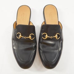 GUCCI Princetown leather signature horsebit backless classic loafer mules EU37