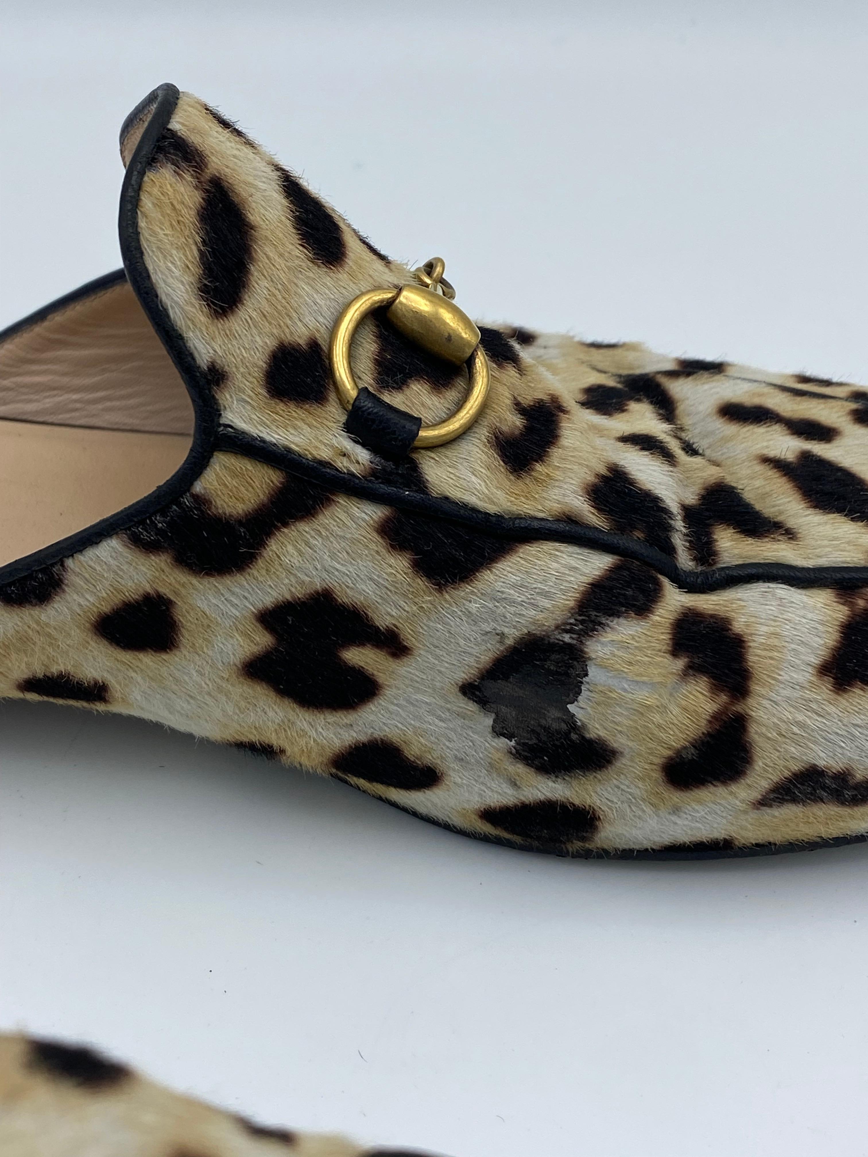 Gucci Princetown Leopard Calf Hair Slippers, Size  38.5 In Good Condition In Beverly Hills, CA