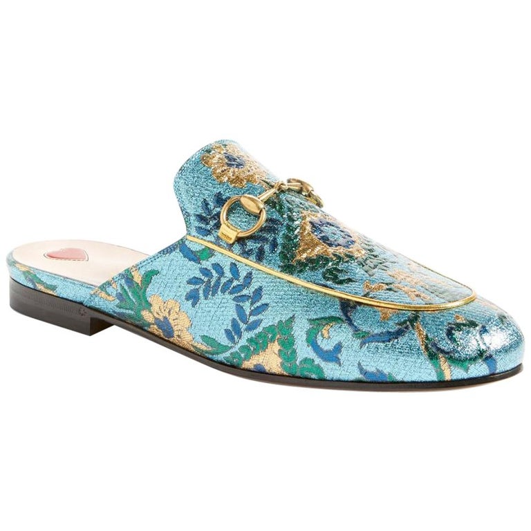Gucci Princetown Metallic Jacquard Slippers For Sale at 1stdibs