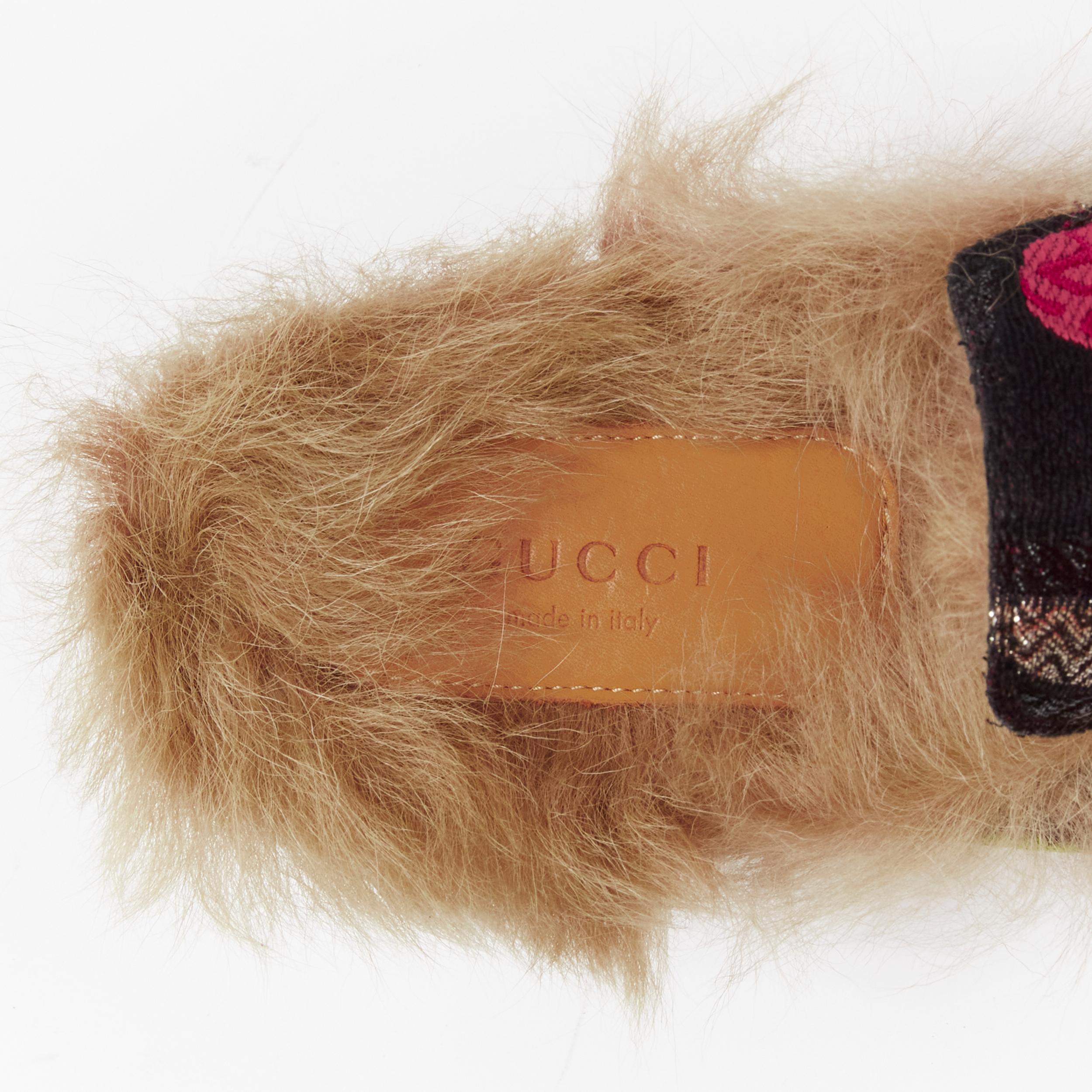 GUCCI Princetown pink floral brocade jacquard fur lined loafer slippers EU37 5