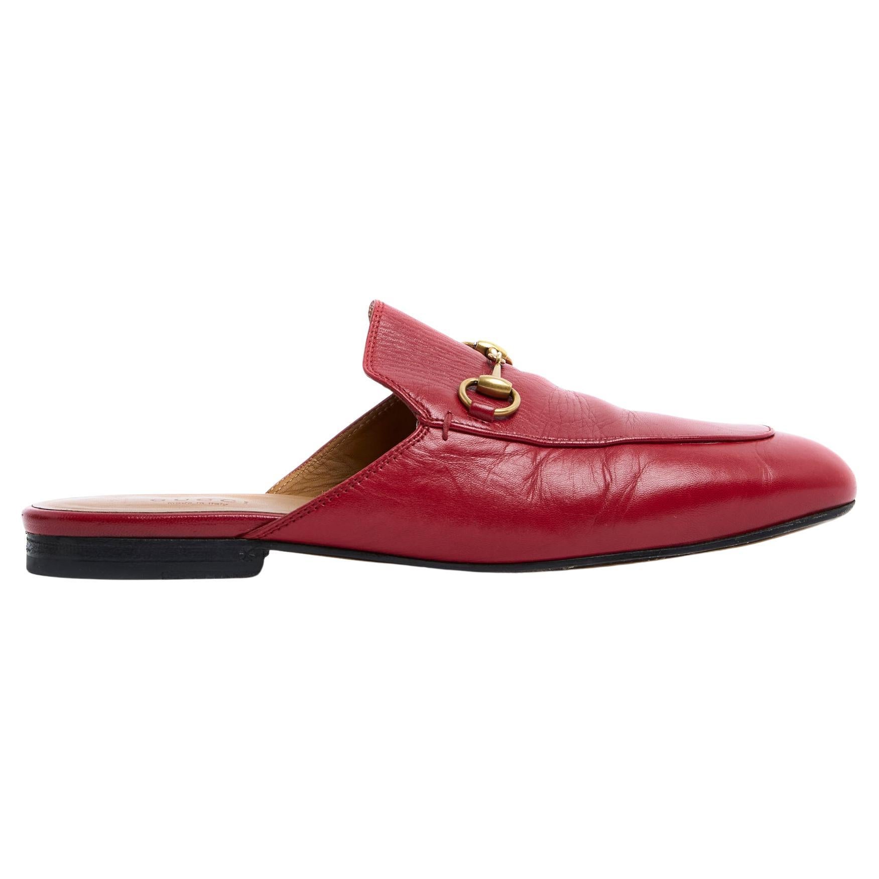 Gucci Princetown red leather Loafers Mules EU39 US8.5 For Sale