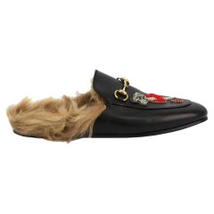 Gucci Princetown Shearling Lined Embellished Leather Slippers EU 38 UK 5 US 8