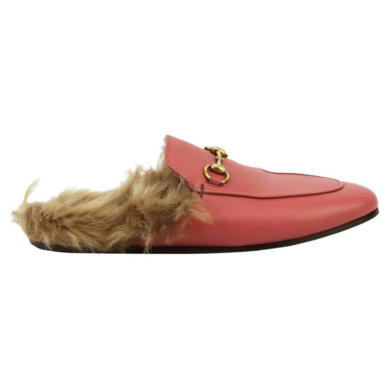 Gucci Princetown Shearling Lined Leather Slippers EU 38 UK 5 US 8 For Sale  at 1stDibs