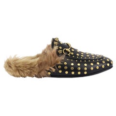 Gucci Princetown Shearling Lined Studded Leather Slippers EU 38 UK 5 US 8