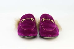 Gucci Princetown Shearling Lined Velvet Slippers EU 38 UK 5 US 8