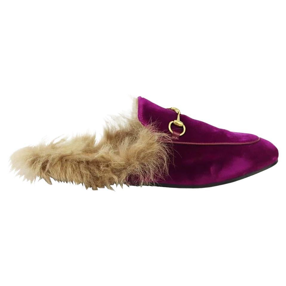 Gucci Princetown Shearling Lined Velvet Slippers EU 38 UK 5 US 8 For Sale  at 1stDibs