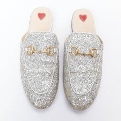 GUCCI Princetown silver glitter gold horsebit slip on loafer mules EU36.5