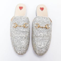 GUCCI Princetown silver glitter gold horsebit slip on loafer mules EU36.5