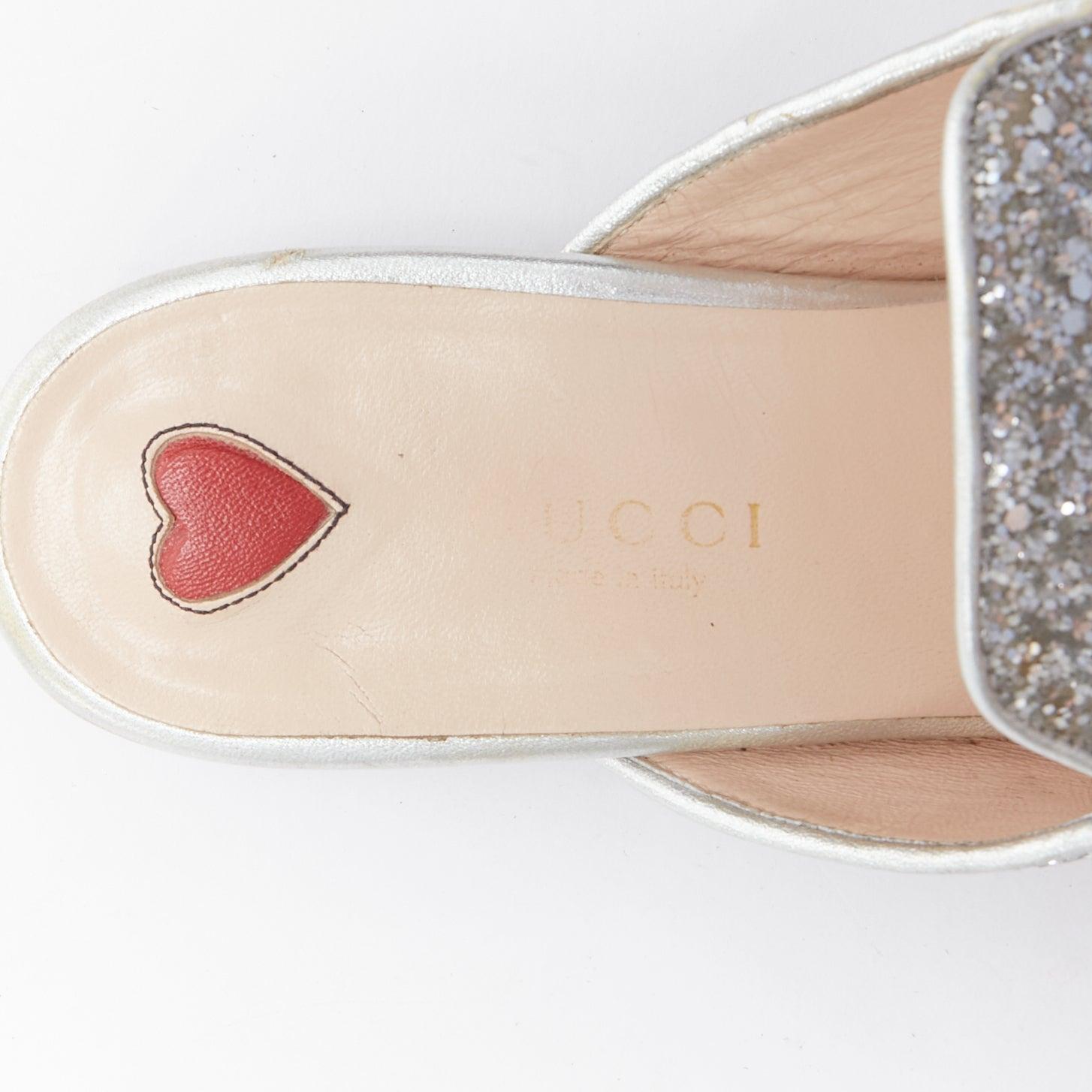 GUCCI Princetown silver glitter gold horsebit slip on loafer mules EU36.5 For Sale 4