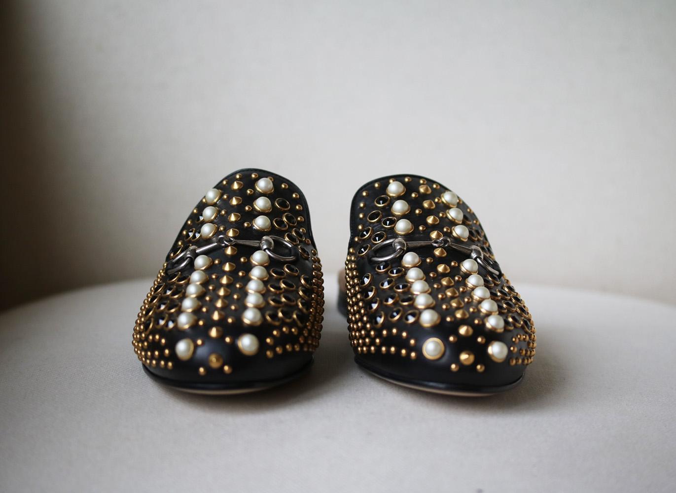 Black Gucci Princetown Studded Leather Slippers