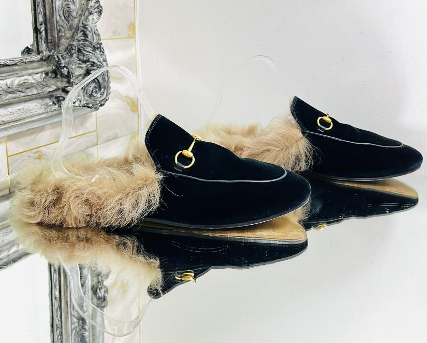 Women's Gucci Princetown Suede Shearling-Lined Mules