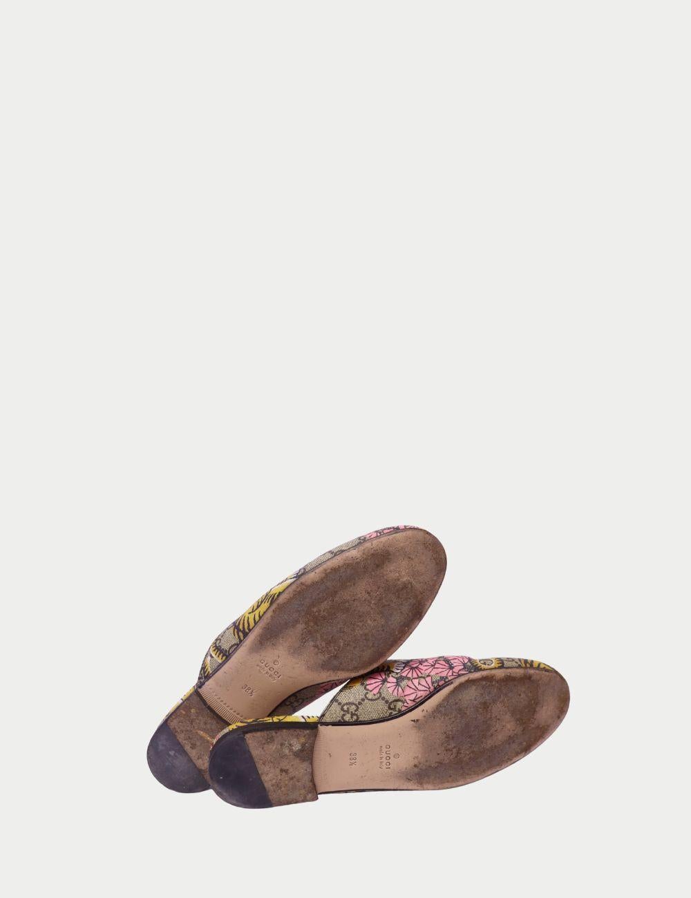 Gucci Princetown Mules en toile imprimée tigre et fleurs - EU 38.5 Bon état - En vente à Amman, JO