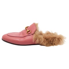 Gucci Prink Leather and Fur Princetown Mules Size 36