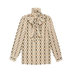 GUCCI Print Silk Shirt with Web GG Print IT42 US4-6