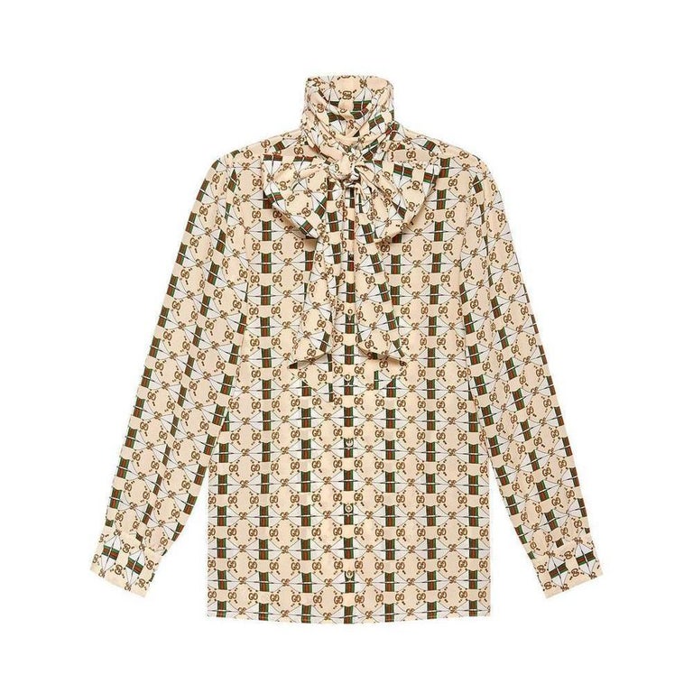 GUCCI Print Silk Shirt with Web GG Print IT42 US4-6 For Sale at 1stDibs ...