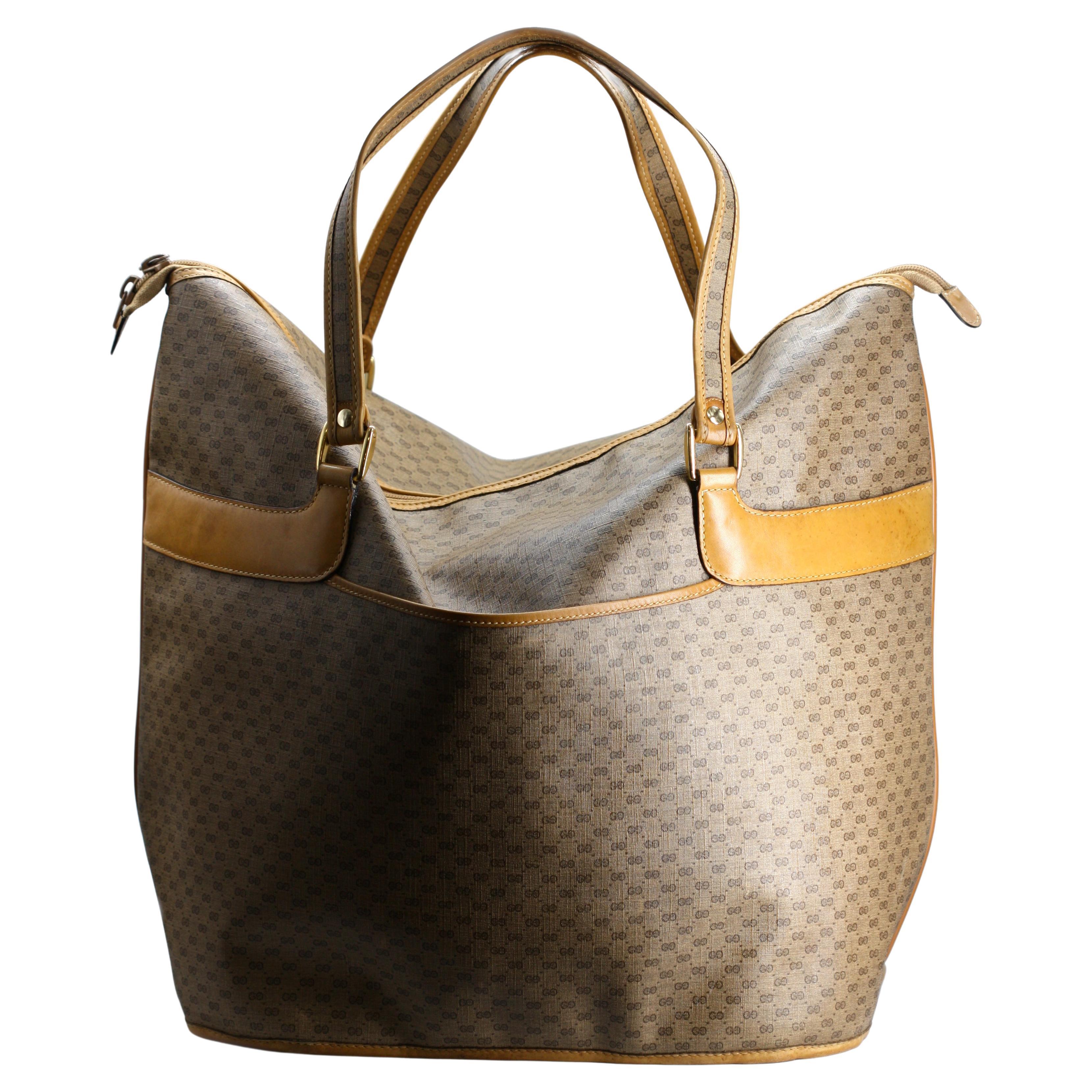 Gucci Printed Canvas and Leather Large Travel Bag For Sale