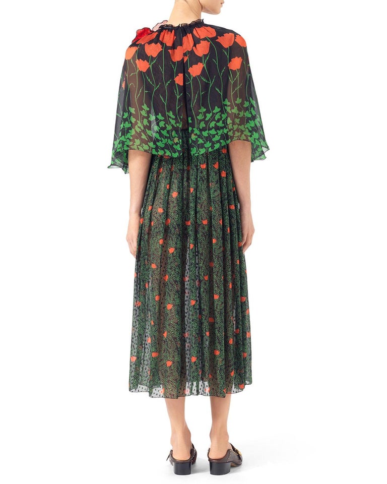 GUCCI Printed Fil Coupe Cape Dress IT42 US 4-6 For Sale at 1stdibs