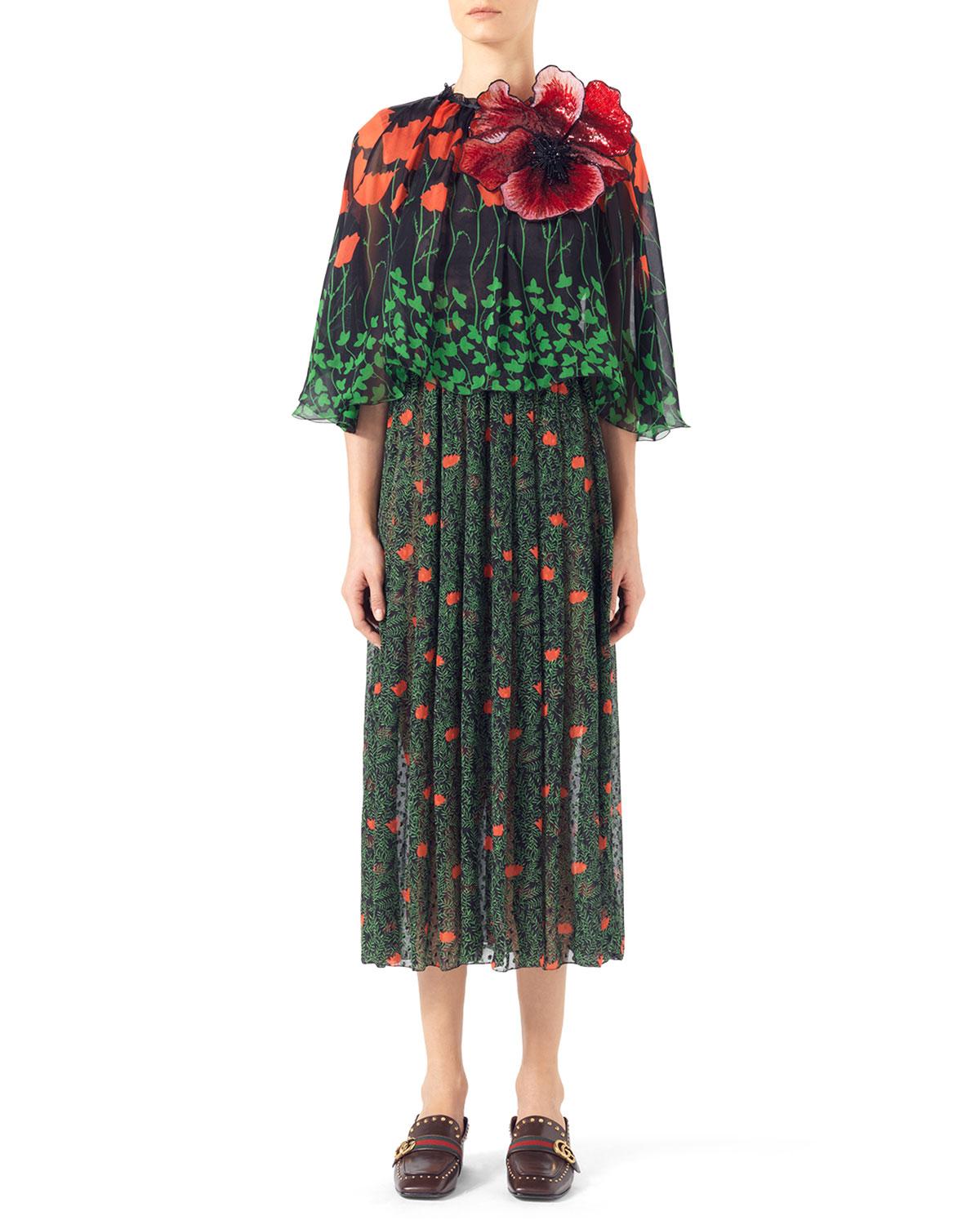 GUCCI Printed Fil Coupe Cape Dress IT42 US 4-6 In New Condition For Sale In Brossard, QC