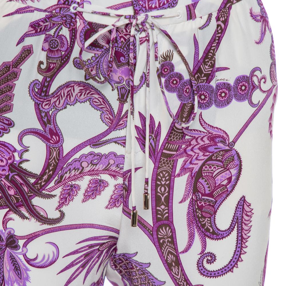 De las mujeres Gucci Púrpura Paisley Abstracto Impreso Seda Cintura Detalle Lazo Pantalones S