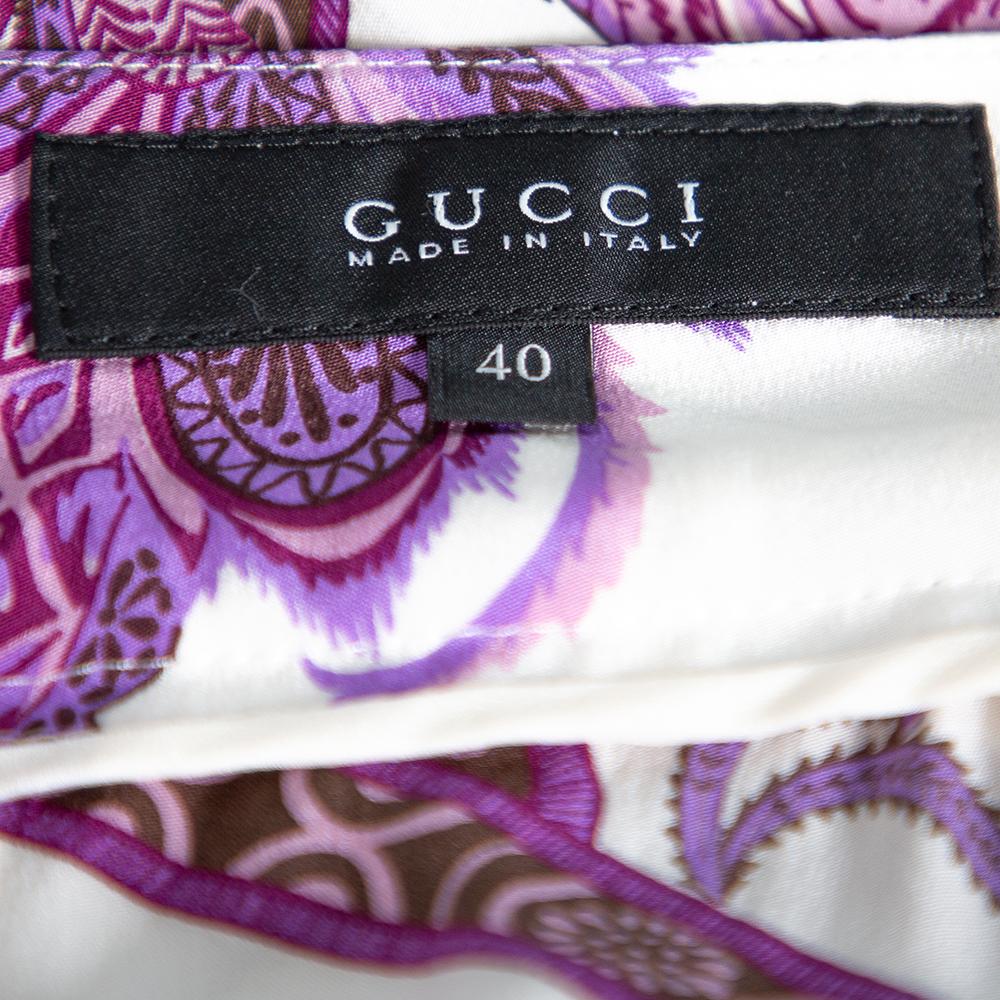 Gucci Púrpura Paisley Abstracto Impreso Seda Cintura Detalle Lazo Pantalones S 1