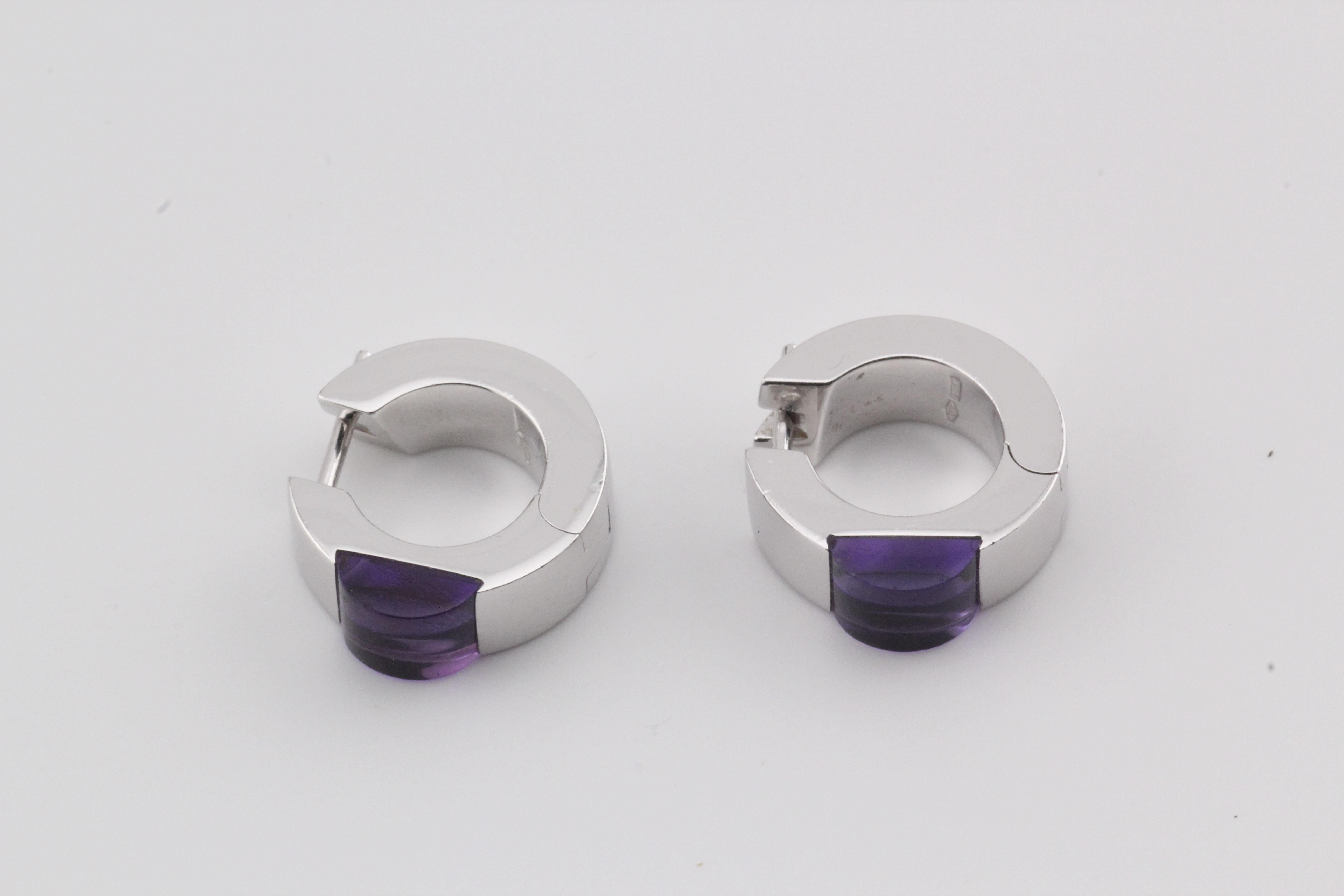 Women's Gucci Purple Amethyst 18K White Gold Hoop Huggie Earrings For Sale