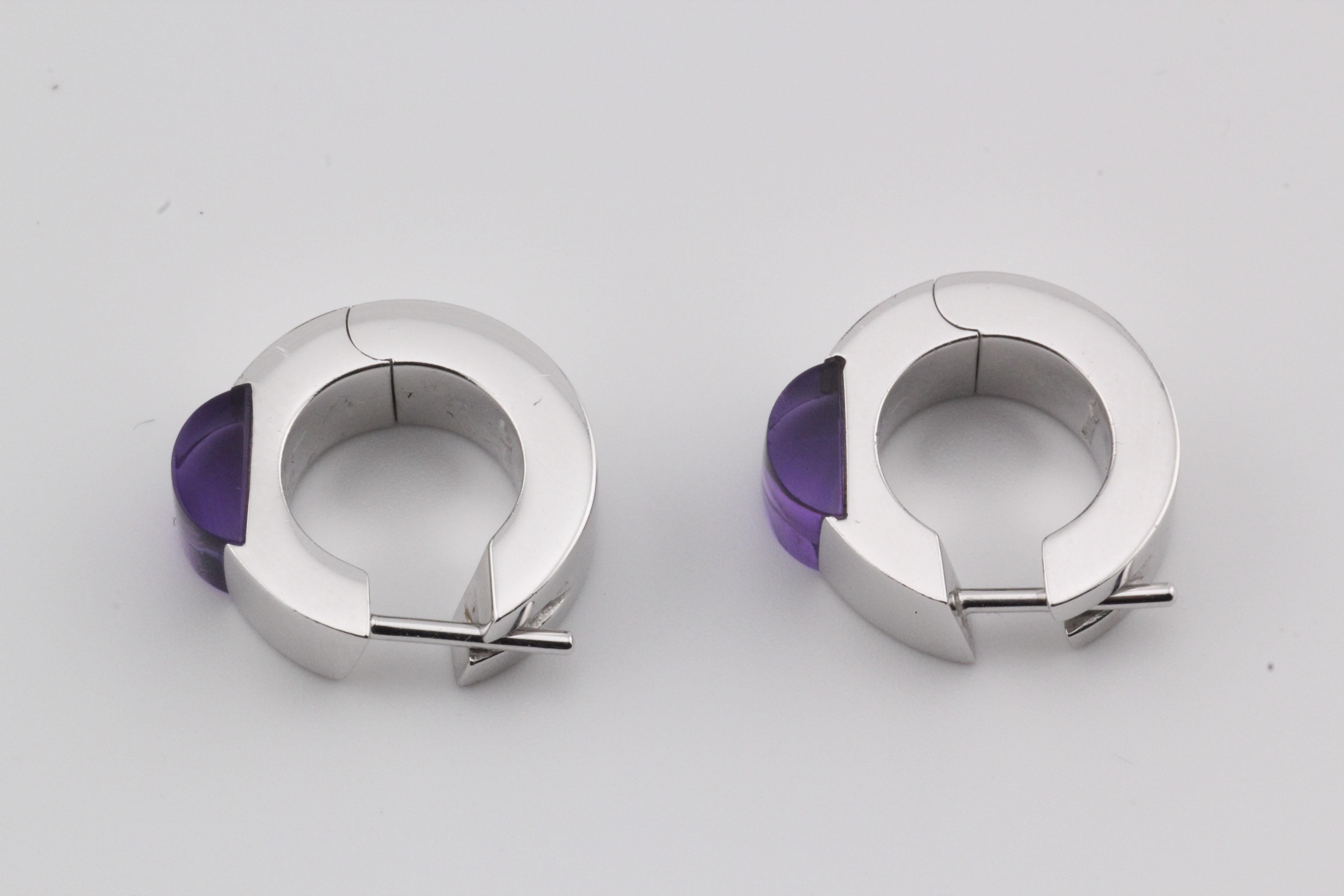 Gucci Purple Amethyst 18K White Gold Hoop Huggie Earrings For Sale 1