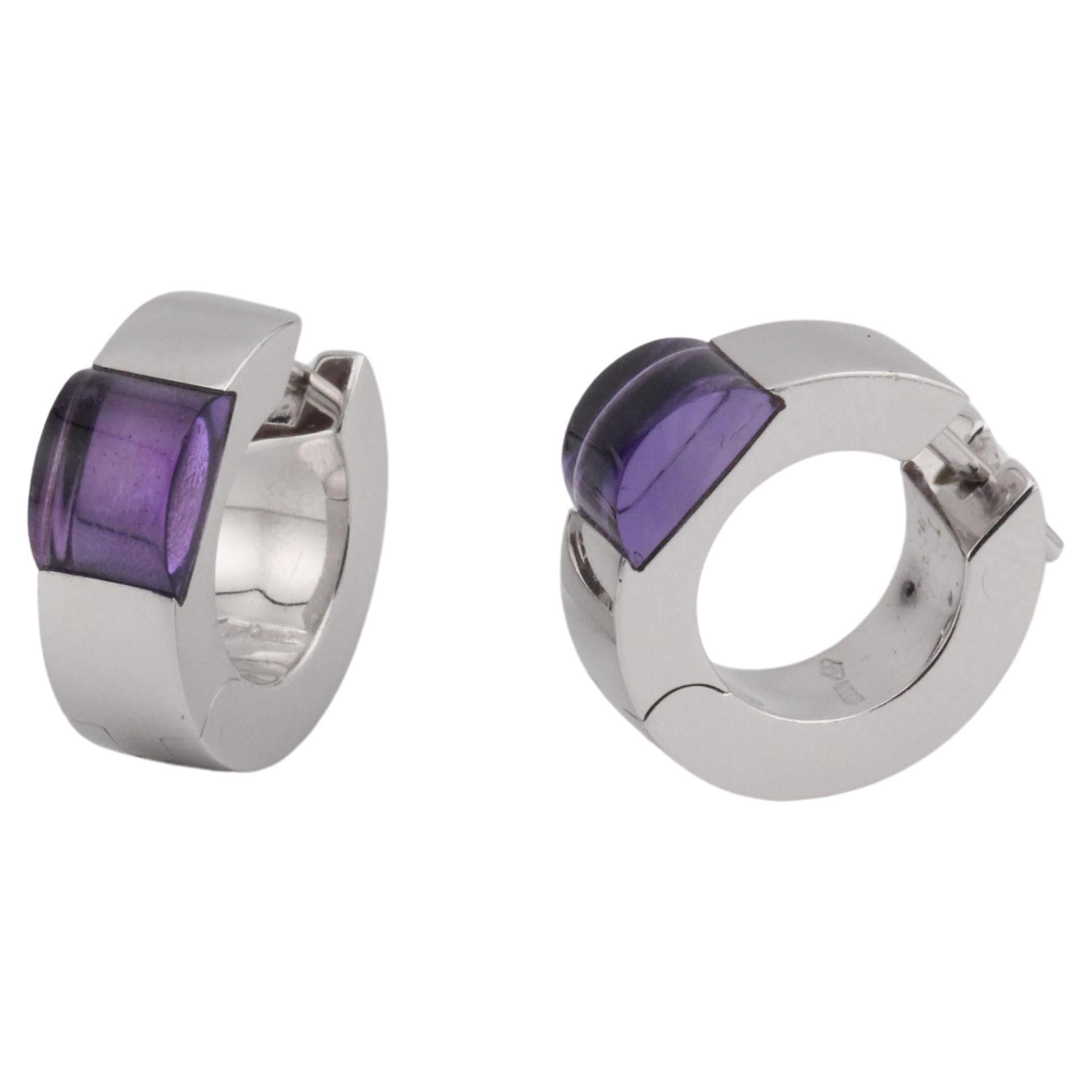 Gucci Purple Amethyst 18K White Gold Hoop Huggie Earrings