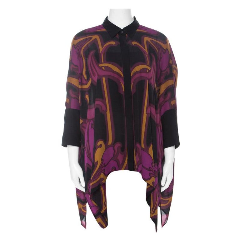 Gucci Purple Art Nouveau Print Silk Cape Shirt S For Sale at 1stDibs