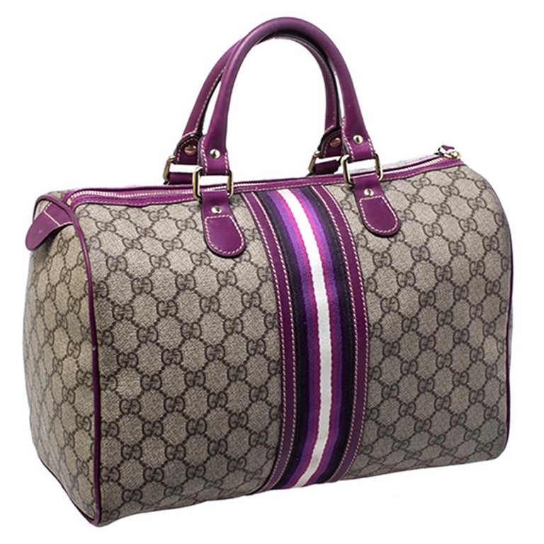 Gucci Purple/Beige GG Supreme Canvas Limited Edition Joy Web Boston Bag  with Wal For Sale at 1stDibs