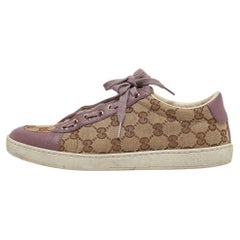 Gucci Purple/Beige Leather and Guccissima Canvas Low Top Sneakers Size 37.5