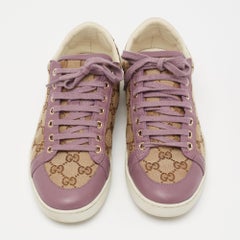 Gucci Purple/Beige Leather And Guccissima Canvas Low Top Sneakers Size 38.5