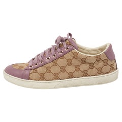 Gucci Purple/Beige Leather And Guccissima Canvas Low Top Sneakers Size 38.5