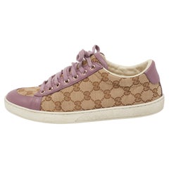 Gucci Lila/Beige Leder And Guccissima Canvas Low Top Turnschuhe Größe 38,5